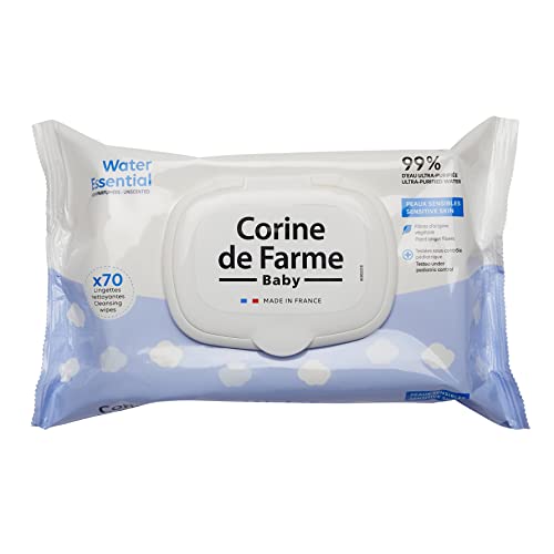 Corine de Farme - Lingettes Bébé Nettoyantes - Change Water Essential x70 - Produit de Toilette d'Origine Végétale - 99% d'Eau Purifiée - Capot Refermable
