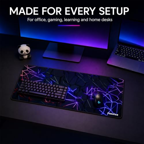 Image of Sounce 3D Design Gaming Mouse Pad 80 x 30 cm, Large Water-Resistant Desk Mat with Anti-Slip Rubber Base & Stitched Edges for Work from Home, Office, Laptop & PC (Matte Black)