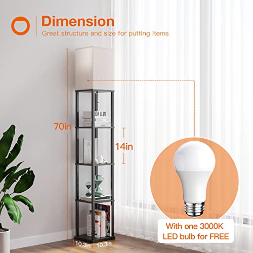 Addlon Floor Lamp With Shelves, 5-Tier Modern Shelf Floor Lamp With 3Cct Led Bulb, Display Floor Lamps With Shelves For Living Room, Bedroom And Office - Black #TOP5