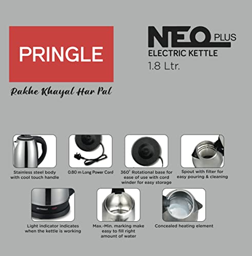 Image of Pringle Cordless Electric Kettle | Super fast Boiling | 1.8 Litres | Water Tea Coffee Instant Noodles Soup | 1500Watt Neo Dlx