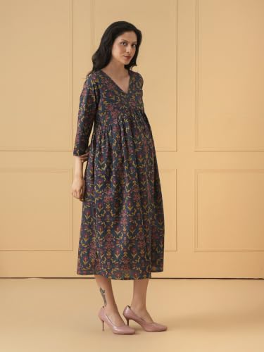 Image of The Mom Store Maternity and Nursing Dress | Pre and Post Pregnancy Dress for Womens | Zipper /Button Opening | Causal Wear | Trendy Stylish Causal Dresses for New Moms