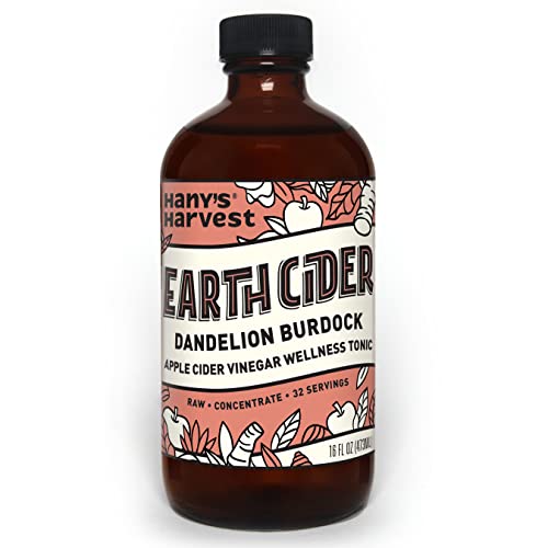 Hany's Dandelion Earth Cider with Raw Organic Unfiltered Apple Cider Vinegar, Dandelion, Burdock, Turmeric Root, Ginger Root, Chicory Root, Orange Peel, Raw wildflower Honey, Lemon, Black Pepper 16 oz
