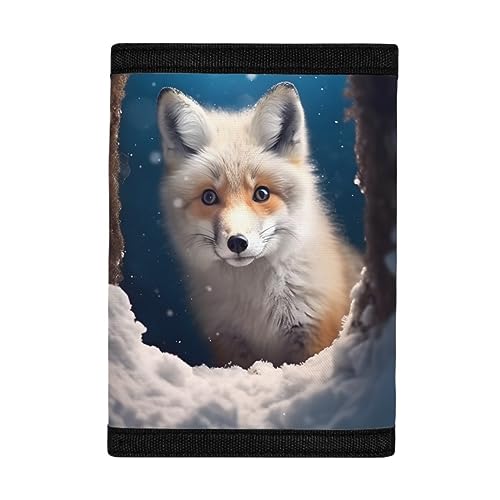 ArtistMixWay Cool Wolf Fox Print Wallet for Kids Teens Boys Girls 9-12 Age, Lightweight Trifold Wallet Travel Accessories,Cute Ice Fox