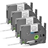 Wonfoucs Replace for TZe Tape 12mm 0.47 Laminated White P Touch Label Tape 12mm 1/2 TZe231 TZe-231 Black Ink on White Compatible with Brother Label Maker PT-D210 PT-H110 PT-D220 PT-D400,4 Pack