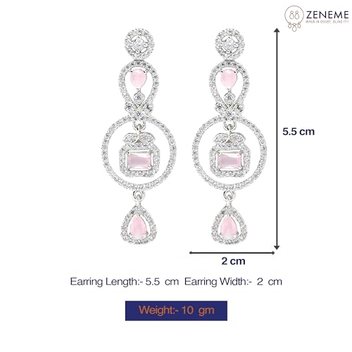 Rhodium-Plated Circular Drop Earrings with American Diamond