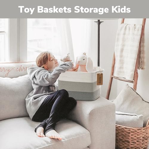 Image of Goodpick Woven Basket, Rope Baskets for Organizing, Toy Baskets Storage Kids, Empty Gift Basket with Handles, Closet Baskets for Shelves, Bathroom, 13 x 10 x 9 Inches, Gray