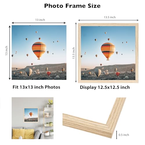 Image of JCJMY 13x13 Picture Frame Natural for Wall Hanging, Wall Mounting Horizontally or Vertically, 13 x 13 Square Wall Gallery Poster Photo Frame with Shatter Resistant Plexiglass, Natural