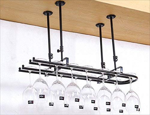 Estante de vino de hierro retro con soporte para copas boca abajo para mostrador de bar u hogar