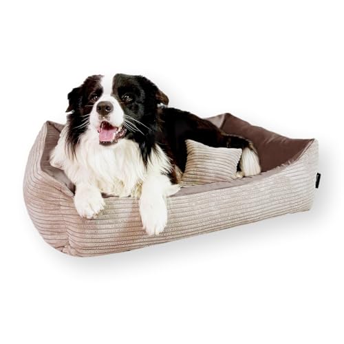 4L Textil Molly Hundebett Cord mittelgroße Hunde Hundekorb Hundekörbchen aus Cordstoff waschbar mit Bezug (80x60 cm, Braun)