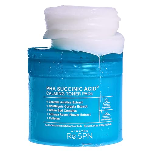 Re.SPN PHA Succinic Acid Calming Toner Pads – Daily Exfoliating, Hydrating and Soothing with CICA, Caffeine, Non-comedogenic, Vegan, Glass Skin, K-Beauty (70 Count)