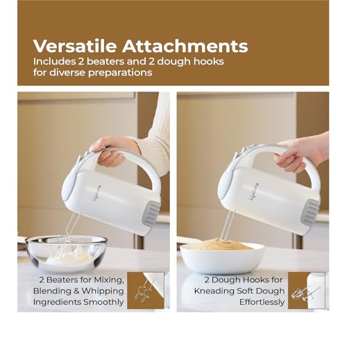 Image of Lifelong 450W Hand Mixer with Beaters & Dough Hooks | 5-Speed Control with Turbo Boost | Low Noise 100% Copper DC Motor | Large Eject Button | Electric Beater for Cake, Dough, Cream & More