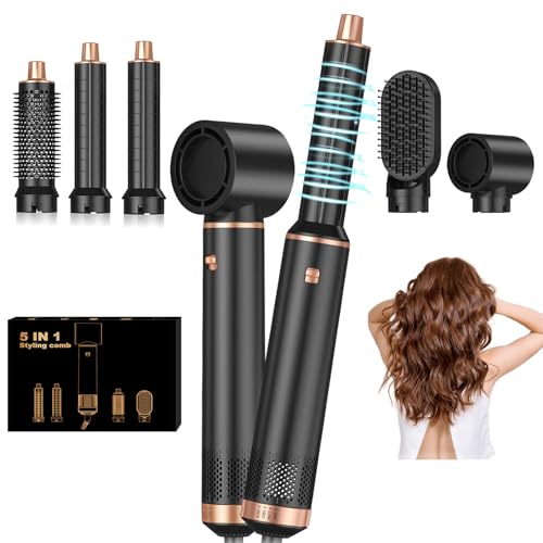 5 in 1 Air Curler Set Wrap Hair Styler Blow Dryer Brush with 3 Temps, Hair Dryer Brush Upgrade Negative Ion Hot Air Brush Curling Brush Iron, Hair Styling Tools for Dry Curl Straighten