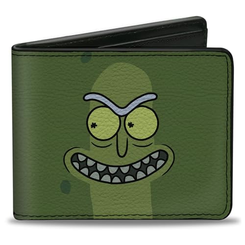 Buckle-Down Rick and Morty Wallet, Bifold, Rick and Morty Pickle Rick Grinning Greens, Vegan Leather