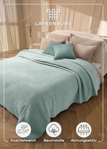 LAYNENBURG Premium Baumwolldecke 150x200 cm - Oeko-TEX 100 - Baumwollmix Kuscheldecke - Decke als Wohndecke, Sofa-Decke & Couchdecke - Wolldecke kuschelig-warm aus Baumwolle (mintgrün)