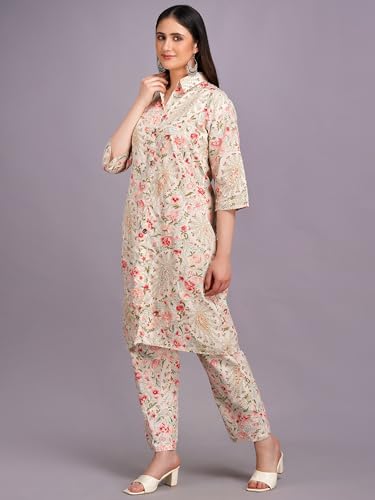 Image of Women's Printed Cotton Blend Co-ord Set Top & Bottom Two-Piece Set Casual & Office Wear