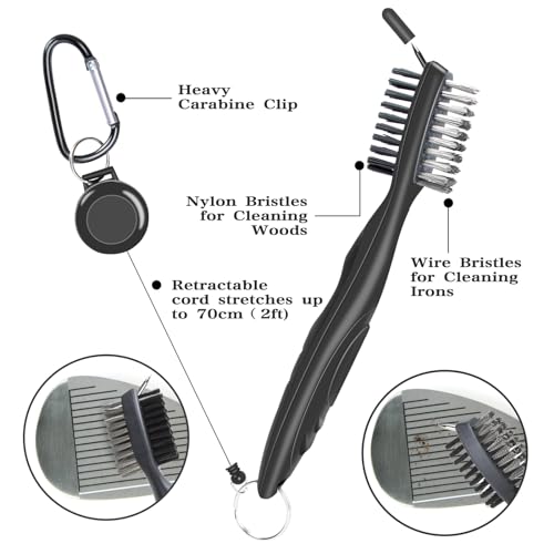 2 Pack Golf Towel (16" X 16") with Club Brush, Microfiber Waffle Pattern Golf Towels for Golf Bags for Men,Essential Golf Combo Cleaning Kit (Black)