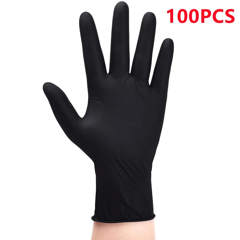 Guanti monouso in nitrile neri da 20/50/100 pezzi, di sicurezza livello industriale, for meccanici, automobili, pulizia tatuaggi, senza lattice(Black 100PCS,M)