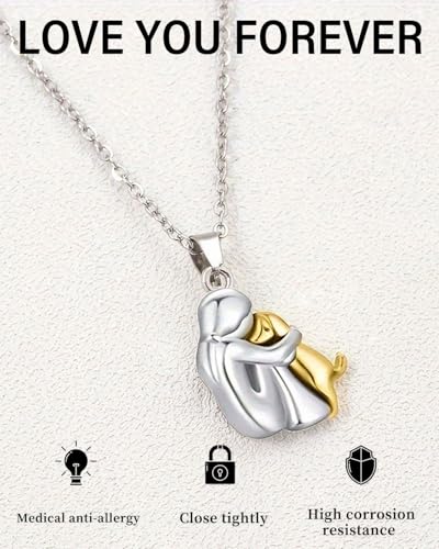 MYGLOAR Halskette, Mädchen und Hund Umarmungskette, 925 Sterling Silber Tier Halskette Anhänger, Geschenk für Mädchen, Tochter, Mutter, Freunde