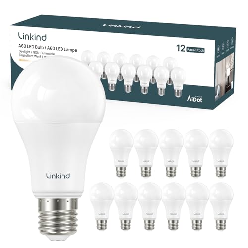 Linkind LED E27 Birne 1560LM Extra-hell 100W Lampe entspricht 5000K Tageslicht A60 Edison Glühbirne 13 5W mit 220 Abstrahlwinkel E27 Energiesparlampe nicht Dimmbar 12 Stück