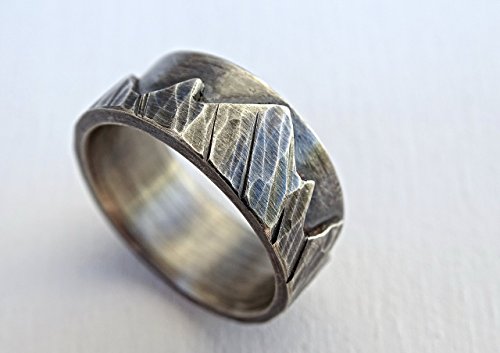 silver mountain range ring, outdoor wedding ring silver promise ring, sterling silver wedding band custom, individual mountain ring for men