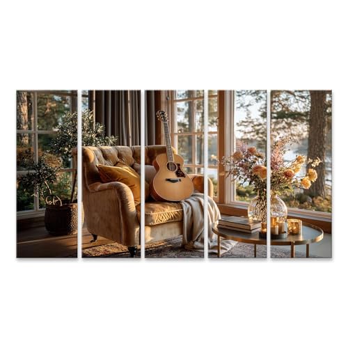 Tableau sur toile guitare acoustique xxl 5 pièces islandburner