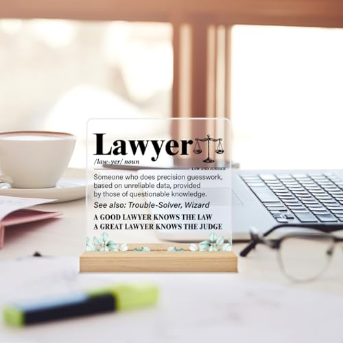 Lawyer Gifts for Women Men, Lawyer Gift, Gifts for Lawyers Acrylic Desk Plaque Sign Law Office Decor 4 x 4 Inches