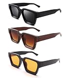Pro Acme Square Sunglasses for Men Women,Thick Frame Sun Glasses Simple Designer Style Shades(3 Pack (Black/Grey + Black/Orange + Brown/Brown Gradient))