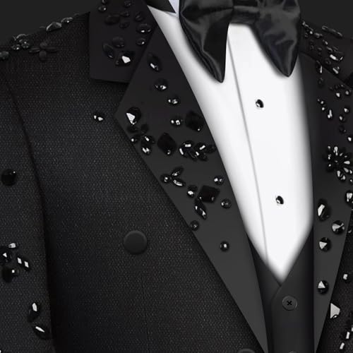 Luxury Men's 2 Piece Suit Slim Fit Solid 2 Button Beads Crystal Party Wedding Tuxedo Suits Blazer Jacket Pants SetJLHRX442