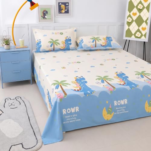 Image of Filymore Kids Double Bedsheet with 2 Pillow Covers | Crocodile Printed Bed Sheet for Double Bed | 240 TC Soft Microfiber Bedding Set | 90 x 90 Inch Bedspread | Blue & White