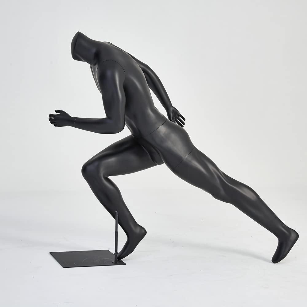Maniquíes deportivos hombre mujer negro mate posición de bicicleta baloncesto o postura activa activa hermosa y de alta calidad (KM3+8 hombre corriendo)