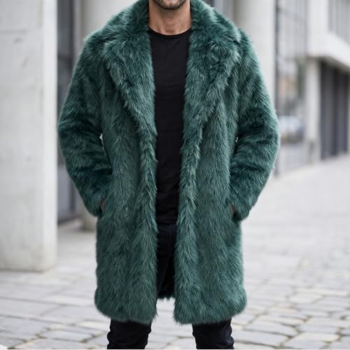 Image of Lisa Colly Mens Faux Fur Coat Jacket Winter Overcoat | Men's Faux Fur Long Jacket, Long Sleeve, Fluffy Warm, Winter Parka Coat