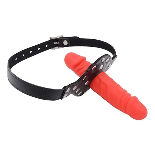 Bondage Masters Bâillon double pénis, bâillon buccal et bâillon pénis allongé en silicone, rouge
