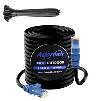Cat 6 Outdoor Ethernet Cable 300 feet,Adoreen Heavy Duty Cord(from 25 to 300ft) Waterproof Direct Burial & Indoor,POE,Cat6 Cat 5e Cat 5 Network LAN Internet RJ45 Ether Cable,UV Jacket+15 Ties(91.5m)