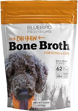 BLUEBIRD PROVISIONS Chicken Bone Broth for Dogs - Chicken Flavor Dog Rehydration Powder - Dog Water Flavor Enhancer for Picky Eaters - Bone Broth for Cats - Drizzlers for Dogs - Made in USA