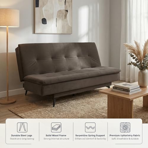 Image of Wakefit Flexia Sofa Cum Bed | 3 Yr Warranty | Convertible 3 Seater, Lightweight, Space Saving Design, Perfect for Home, Living Room | Double Bed | Sofa, Lounger & Bed in One | Velvet Stone