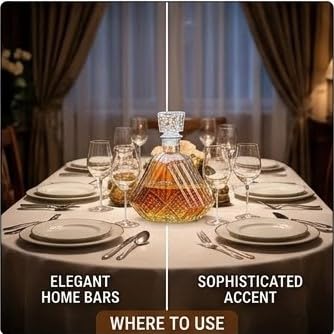 Image of Premium Luxury Crystal Whiskey Decanter 1000ml - Lead-Free Crystal Glass Liquor Decanter with Airtight Stopper, Elegant Scotch, Bourbon, Brandy, Rum & Wine Decanter for Home Bar, Office & Gift