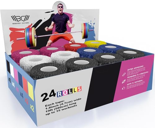 WARM BODY COLD MIND Weightlifting Fingers Tape for Weightlifting – Hook Grip Tape Crossfit, Sports Tape, Self-adhesive Flexible Bandages Weightlifting Gym (Mix 24 Rolls)