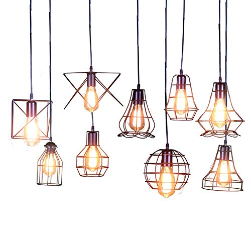 Lámpara colgante rústica E27 de hierro negro para decoración vintage y loft industrial F 2