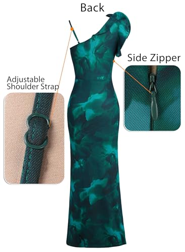 Image of VFSHOW Womens Formal Prom Elegant Ruffle One Shoulder Beaded Strap Ruched Slit Maxi Dress Wedding Evening Long Gown