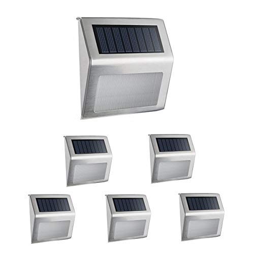 lineEUbea6 Pack Outdoor Solar Light Stainless Steel 3LED Waterproof Solar Powered Garden Wall Light Stairs Light Energy Saving Wall Light Stairs Light Energy Saving for Courtyard,Stairs,Walkway