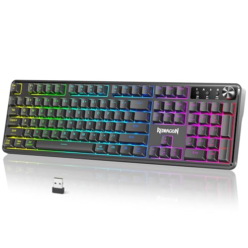 Redragon RM104 Wireless Gaming Keyboard with Knob, Tri-Mode...