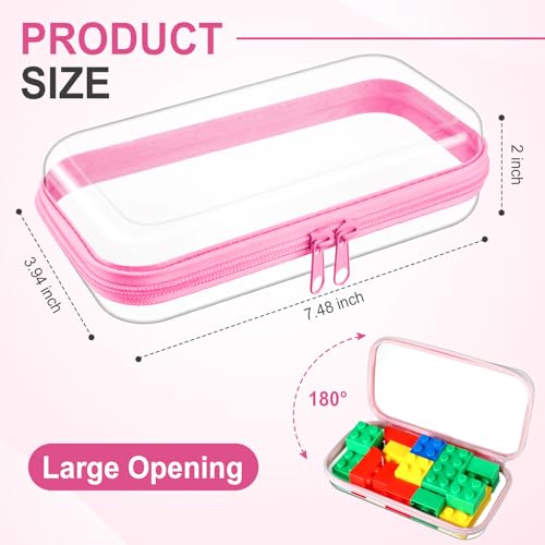 Image of Hoolerry 4 Pcs Hard Clear Zipper Case Makeup Bags Plastic Zipper Pouch Transparent Storage Box Containers for Cosmetics, Snacks, Building Blocks, Puzzles(Clear,7.5 x 3.9 x 2 in,Pink)