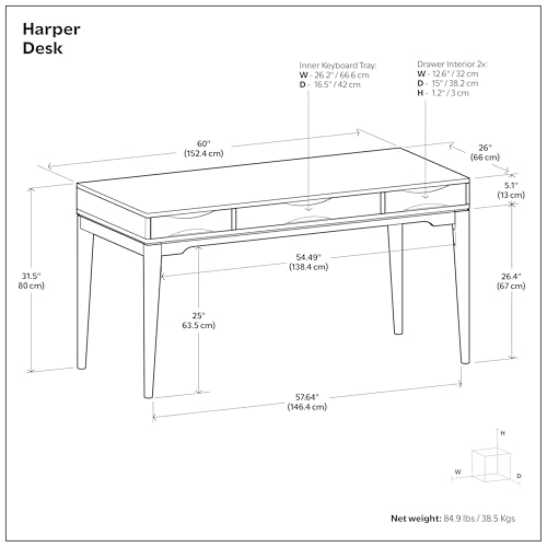 Image of SIMPLIHOME Harper Desk - 60 Inch Wide Solid Wood Writing Desk in Walnut Brown, Mid-Century Modern Home Office Computer Table for Workspace or Study with 2 Drawers and Flip-Down Keyboard Tray