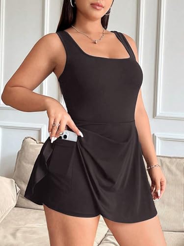 Image of Women's Play Dress, Short Sleeve Mini Skirt with Pockets, Black, Size XL