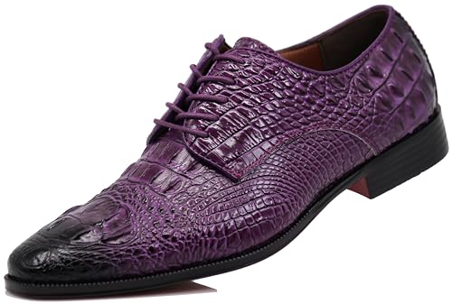 Orion Men's Crocodile Print Oxfords Lace Up Derby Dress Shoes (8, Purple)