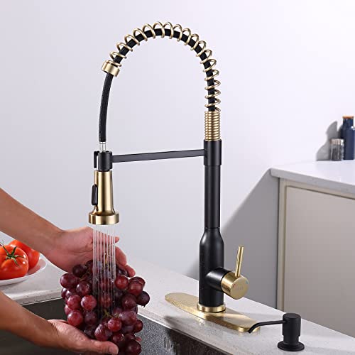 Touchless Kitchen Faucet ， Keer Smart Motion Sensor Hands Free Single Handle Spring Kitchen Sink Faucet With Pull Down Sprayer,Matte Black Gold #TOP1