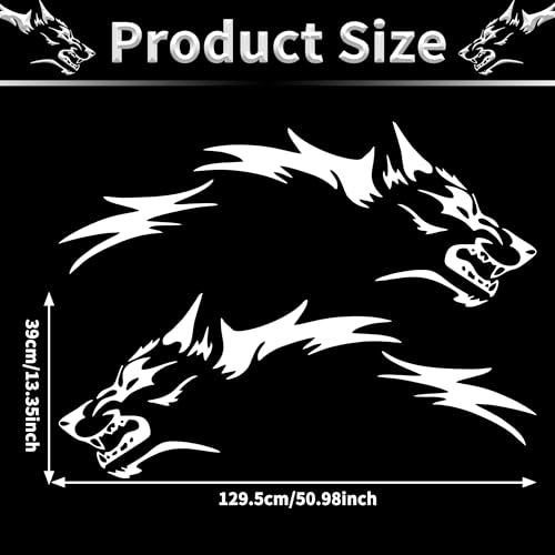 Image of TOMALL 50'' 2Pcs Wolf Car Sticker Decal for Car Body Side Stickers Auto Wolf Graphics Racing Sports Stripes Stickers for SUV Off-Road Vehicles Car Hood Trunk Universal Waterproof Vinyl Sticker (White)