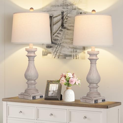 Cinkeda 29" Tall Table Lamp for Living Room Set of 2,Vintage Bedside Nightstand Lamps with USB C+A Ports & AC Outlet,3-Way Dimmable Touch Control Desk Lamp for Bedroom,Color 2 by Cinkeda - Used condition - Image 5