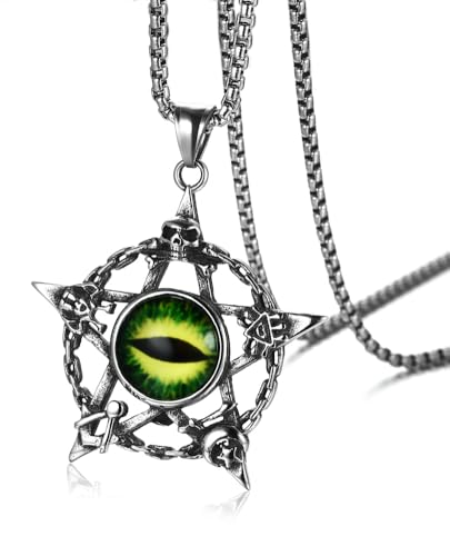 [Rockyu] ドラゴンアイ ネックレス メンズ ステンレス 60cm ロングチェーン 五芒星 ペンダント 獣眼デザイン ダーク系 アクセサリー クリスマス プレゼントのサムネイル