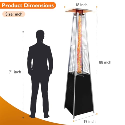 48,000 BTU Propane Patio Heater with Wheels, Quartz Glass Tube Pyramid Design, Includes Cover - Perfect for Parties, Backyard, Garden, Poolside, Commercial & Residential Use (Black) - Thumbnail 2